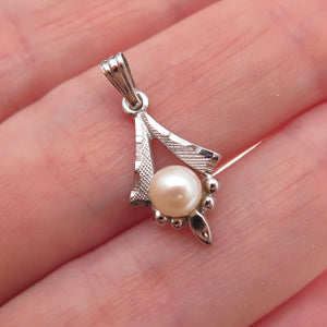 Tru-Kay 925 Sterling Silver Antique Art Deco Real Pearl Charm Pendant