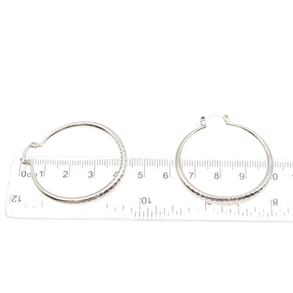 925 Sterling Silver Vintage Diamond-Cut Hoop Earrings