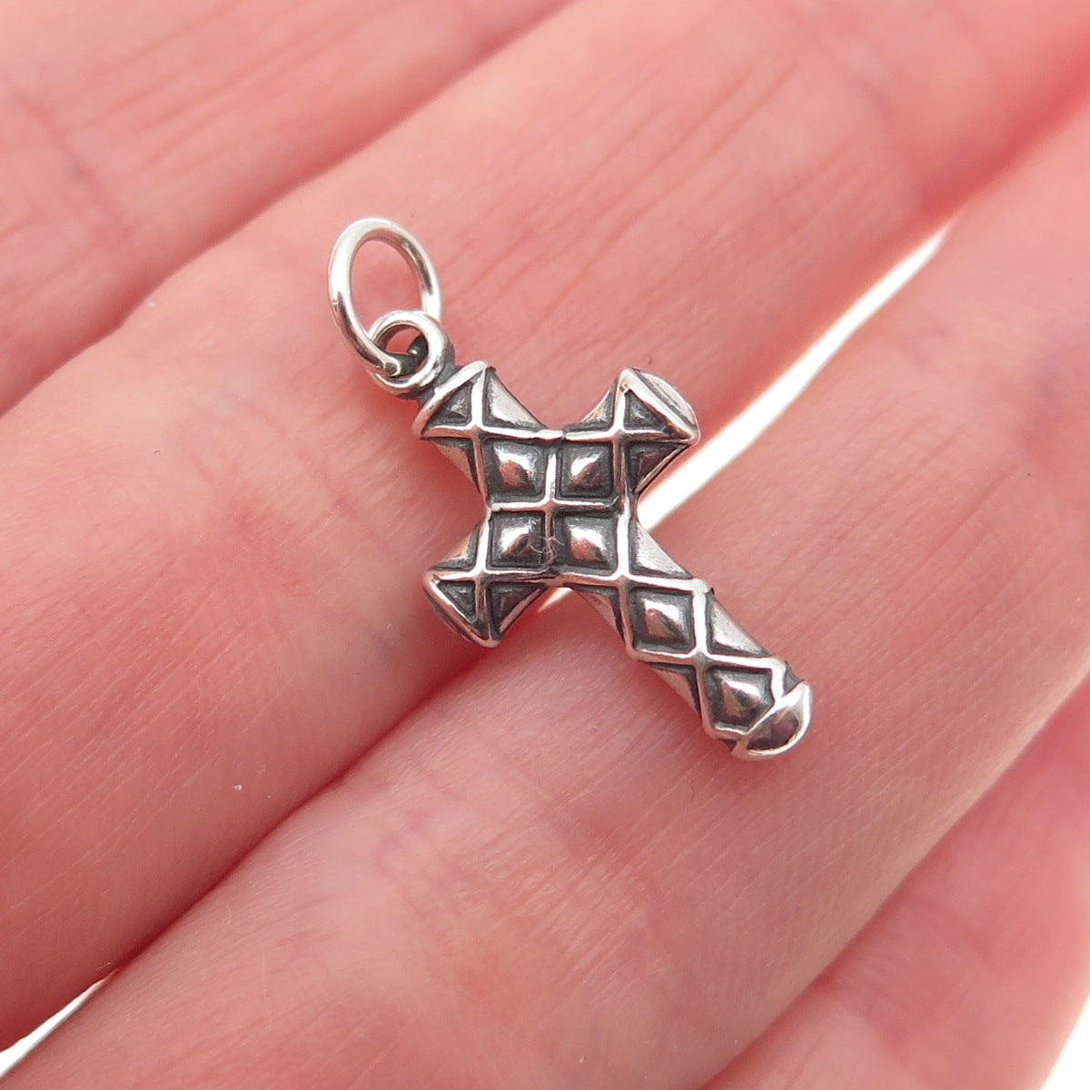 925 Sterling Silver Vintage Cross Oxidized Mini Charm Pendant