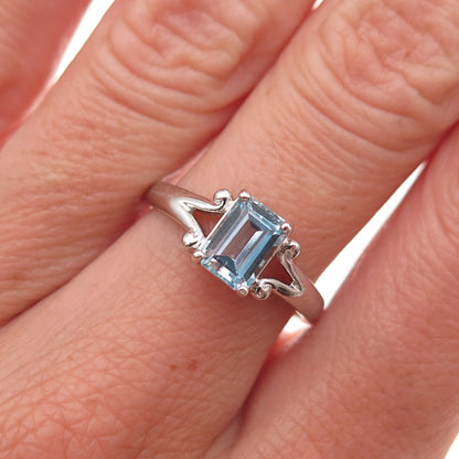 Ross Simons Sterling Silver Vintage Real Emerald-Cut Blue Topaz Ring Size 7.25