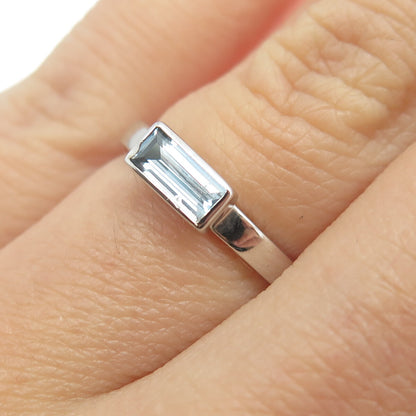 925 Sterling Silver Baguette-Cut Shaped Blue C Z Ring Size 5.75