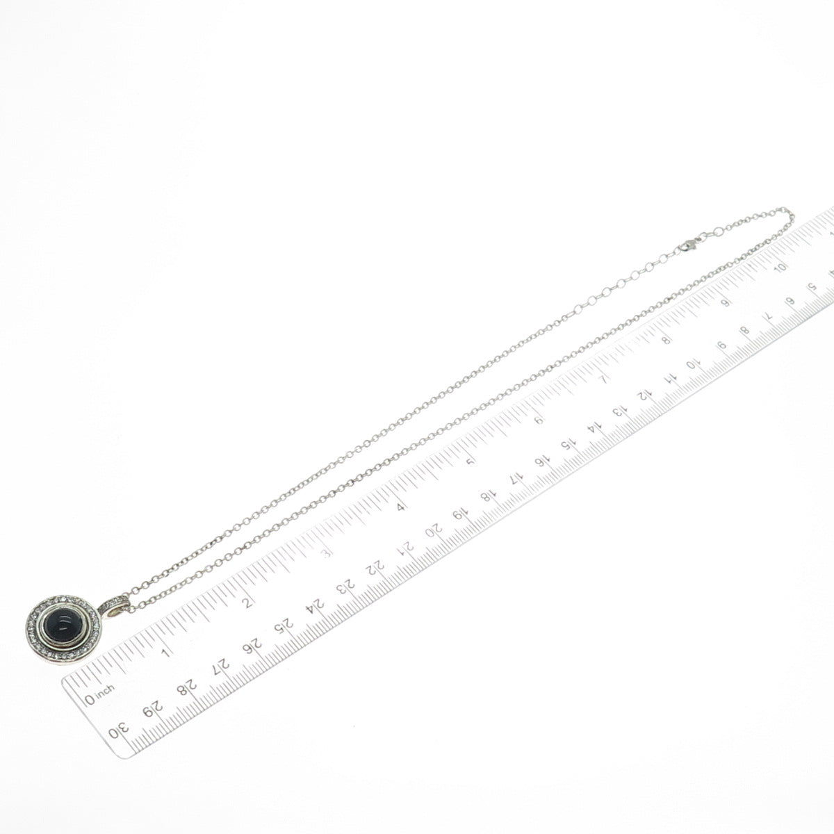 925 Sterling Silver Real Black Onyx & C Z Interchangeable Disc Necklace 16-18"