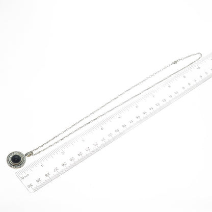 925 Sterling Silver Real Black Onyx & C Z Interchangeable Disc Necklace 16-18"