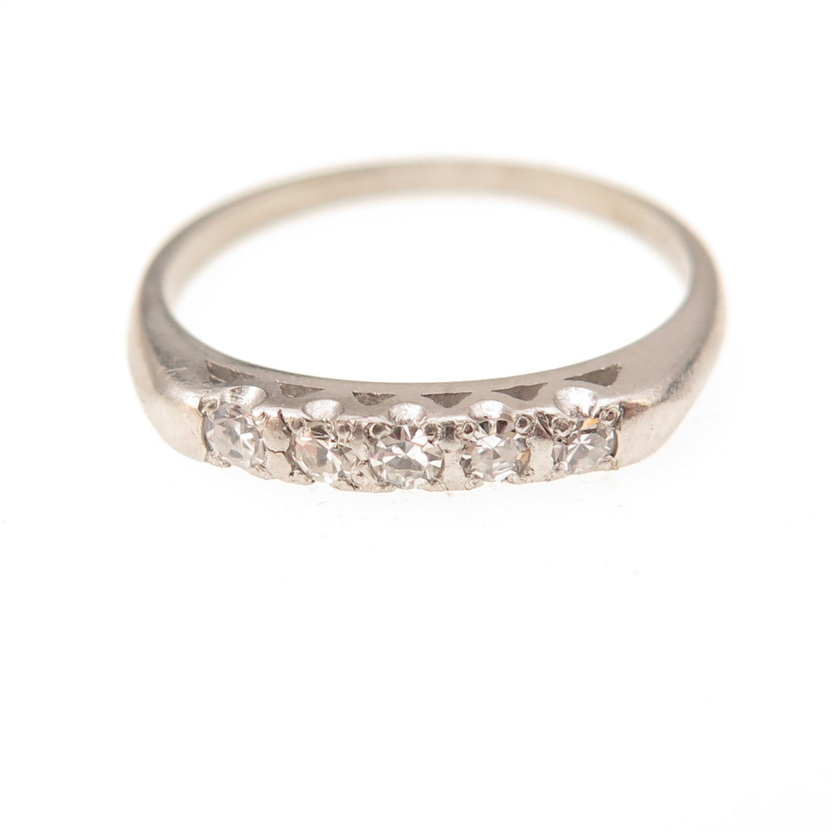 Platinum Antique Real Round-Cut Diamond Ring Size 5.5