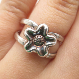 925 Sterling Silver Vintage Flower Blossom Oxidized Ring Size 6.5