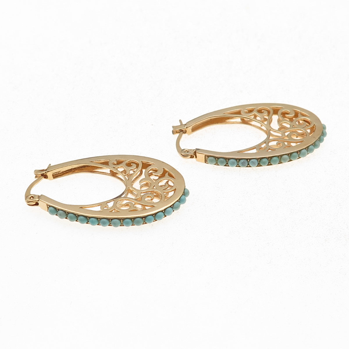 Tehya Oyama Sterling Silver Gold Plated Real Turquoise Ornate Dangle Earrings