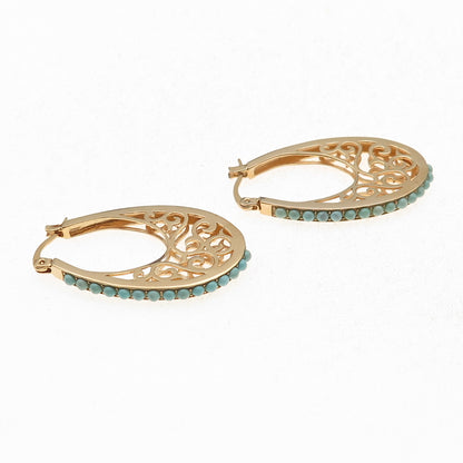 Tehya Oyama Sterling Silver Gold Plated Real Turquoise Ornate Dangle Earrings