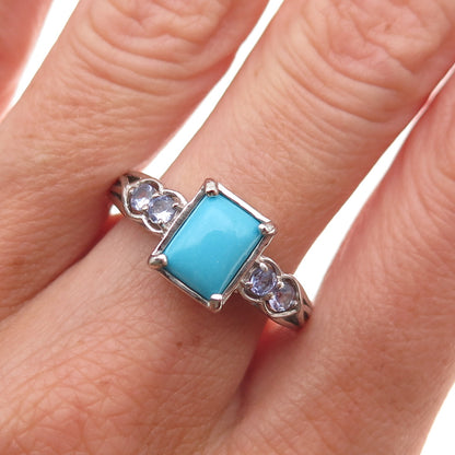 Chuck Clemency 925 Sterling Silver Real Turquoise & Tanzanite Ring Size 8