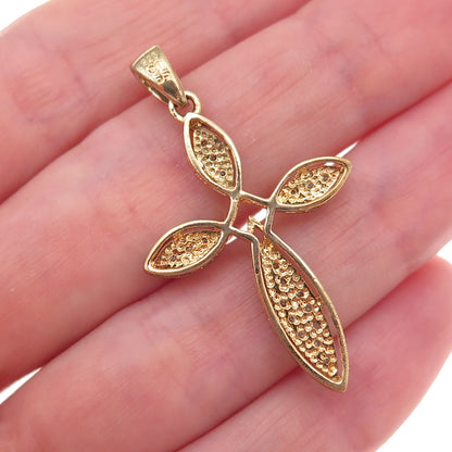 925 Sterling Silver Gold Plated Real Round-Cut Diamond Cross Charm Pendant