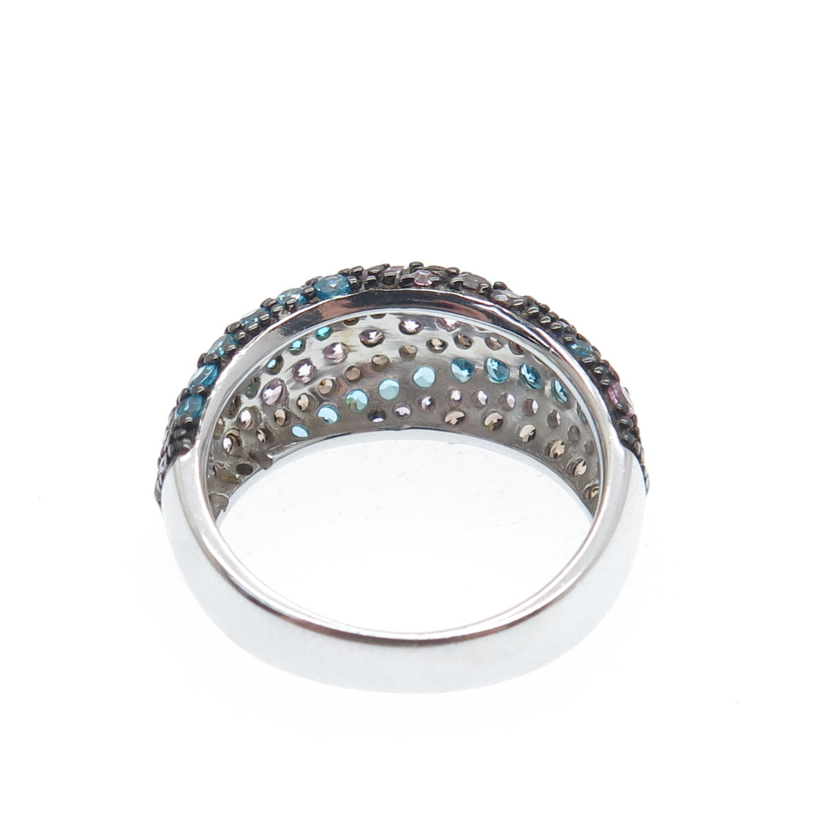925 Sterling Silver SMK Multi-Color Round-Cut Shaped C Z Ring Size 7