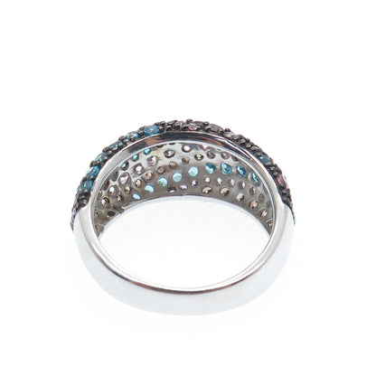 925 Sterling Silver SMK Multi-Color Round-Cut Shaped C Z Ring Size 7