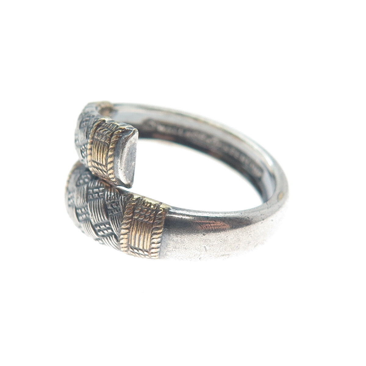 WALLACE 925 Sterling 2-Tone Vintage 1971 Aegean Weave Adjustable Ring Size 7.25