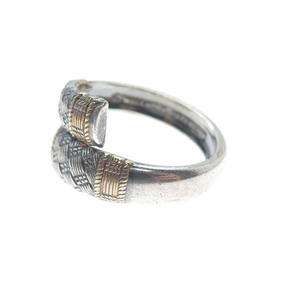 WALLACE 925 Sterling 2-Tone Vintage 1971 Aegean Weave Adjustable Ring Size 7.25