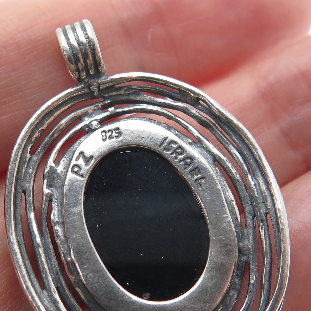OR PAZ PZ 925 Sterling Silver Vintage Israel Real Hematite Oxidized Nest Pendant