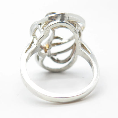 925 Sterling Silver Vintage Modernist Swirl Cocktail Ring Size 5.75