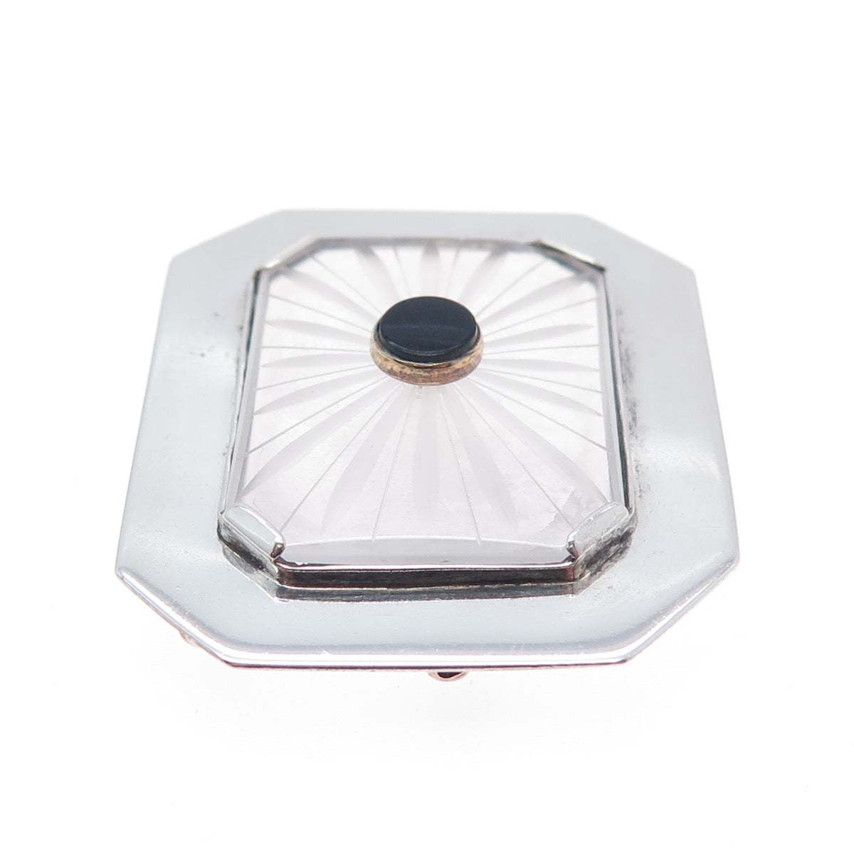 Sterling Antique Onyx & Camphor Frosted Glass Pin Pendant (missing pin)