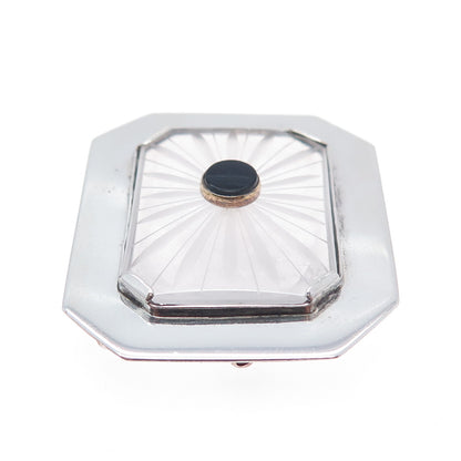 Sterling Antique Onyx & Camphor Frosted Glass Pin Pendant (missing pin)
