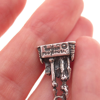 Disney 925 Sterling Silver Vintage Cinderella Castle Oxidized 3D Charm Pendant