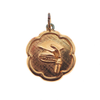 Rembrandt Sterling Silver Gold Plated Vintage Graduation Hat Mini Charm Pendant