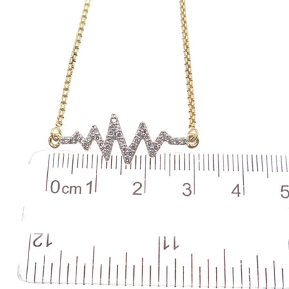 925 Sterling Silver Gold Plated C Z Heartbeat Adjustable Box Bracelet 6-9.25"