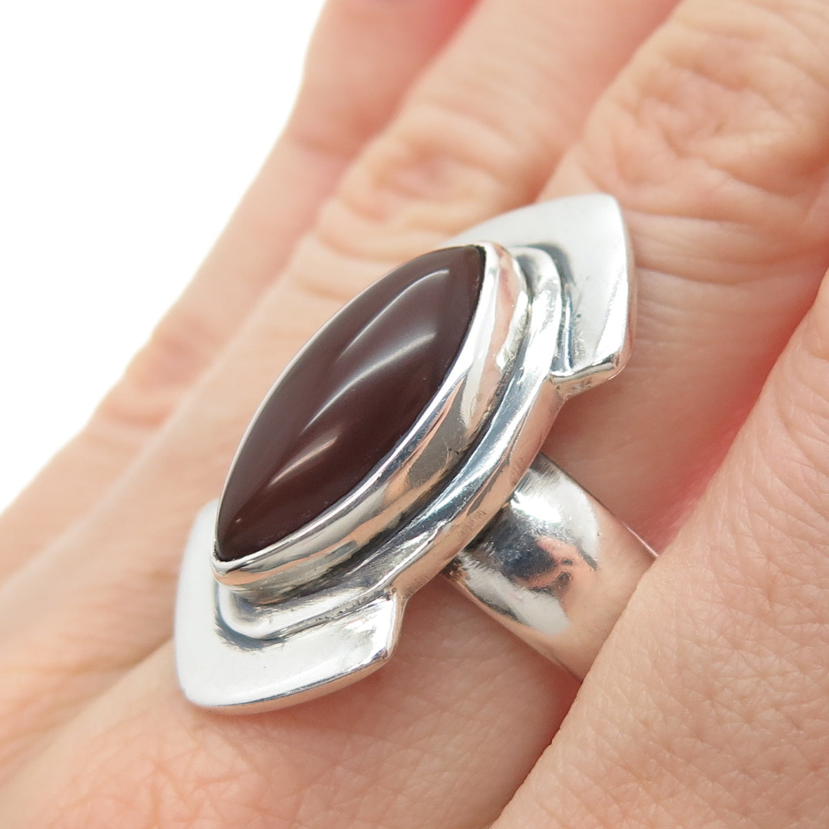 925 Sterling Silver Vintage Real Agate Modernist Ring Size 8.75