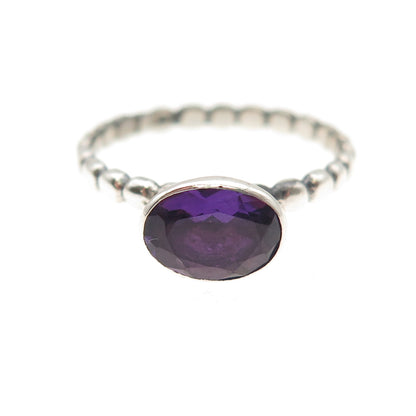 925 Sterling Silver Vintage Real Oval-Cut Amethyst Bubble Ring Size 7.25