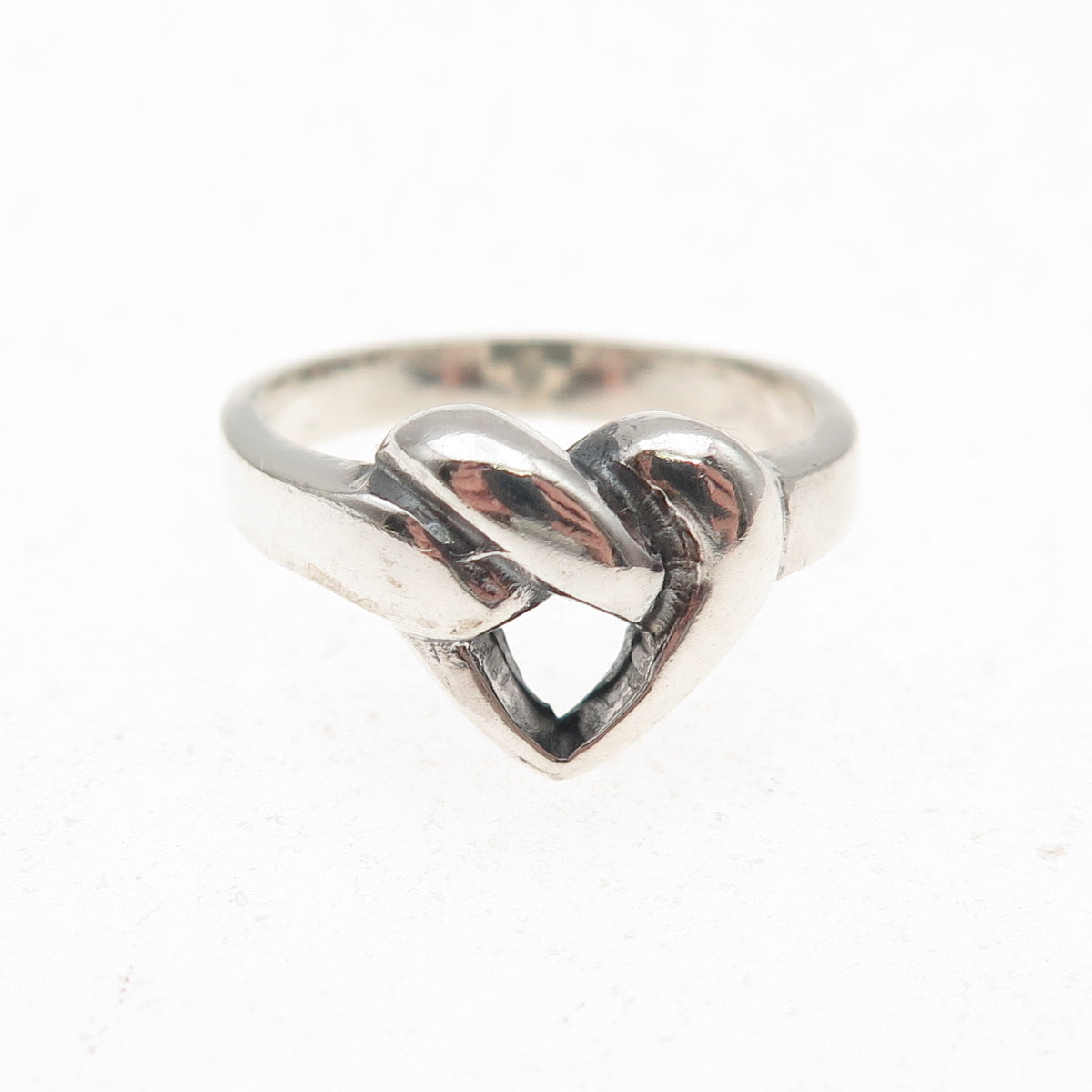 925 Sterling Silver Vintage Heart Modernist Oxidized Ring Size 5