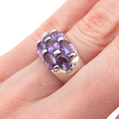 925 Sterling Silver Real Oval-Cut Amethyst Cluster Ring Size 6.25