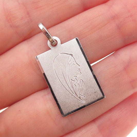 800 Silver Vintage Italy Engraved St. Mary Religious Charm Pendant
