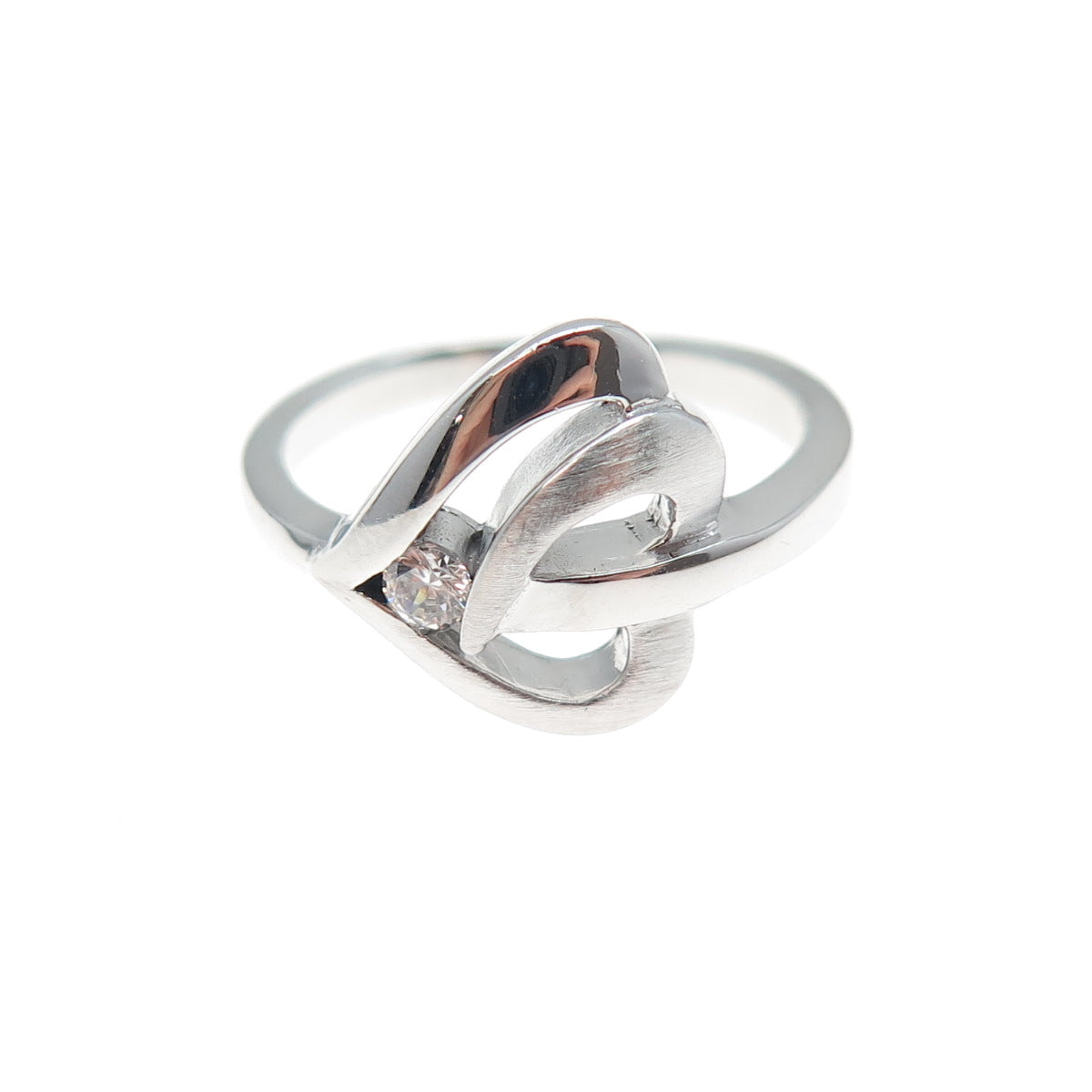 925 Sterling Silver Round-Cut C Z Modernist Heart Ring Size 7.25