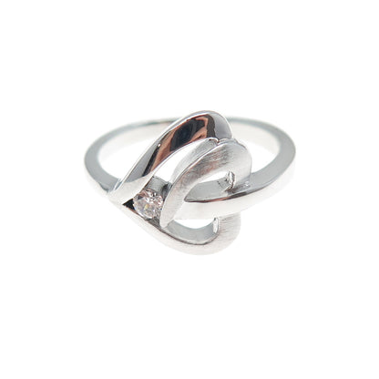 925 Sterling Silver Round-Cut C Z Modernist Heart Ring Size 7.25