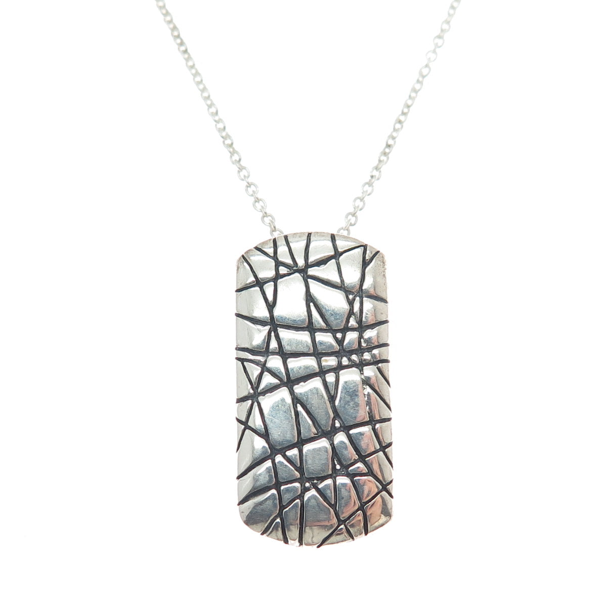 925 Sterling Silver Italy Spider Web Tag Cable Chain Necklace 18"
