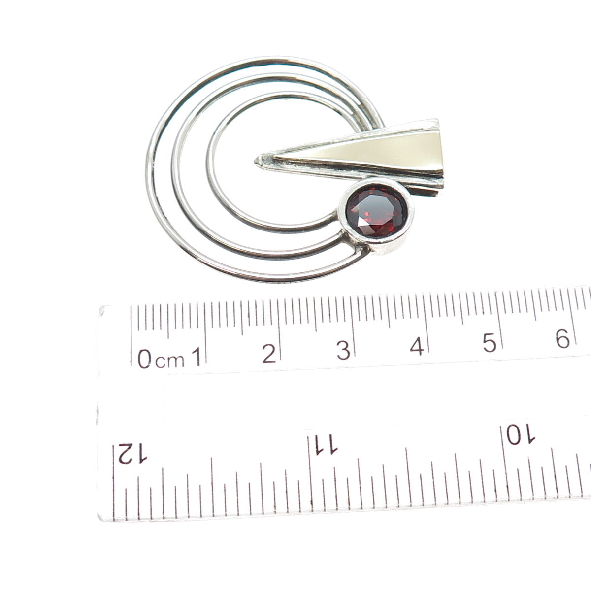 925 Sterling Silver 14K Gold Vintage Real Red Garnet Modernist Slide Pendant