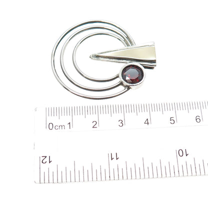 925 Sterling Silver 14K Gold Vintage Real Red Garnet Modernist Slide Pendant