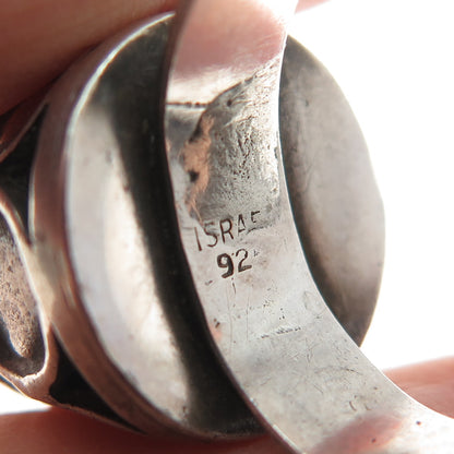 925 Sterling Silver Vintage Israel Real Carnelian Adjustable Ring Size 9