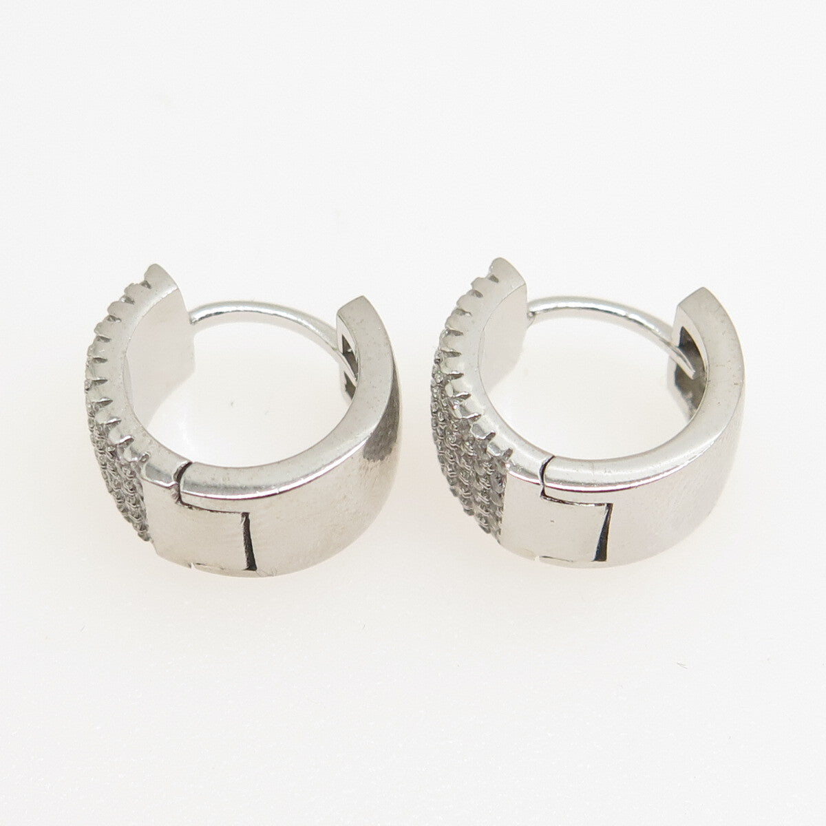 925 Sterling Silver Round-Cut C Z Wide Hoop Earrings