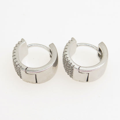 925 Sterling Silver Round-Cut C Z Wide Hoop Earrings