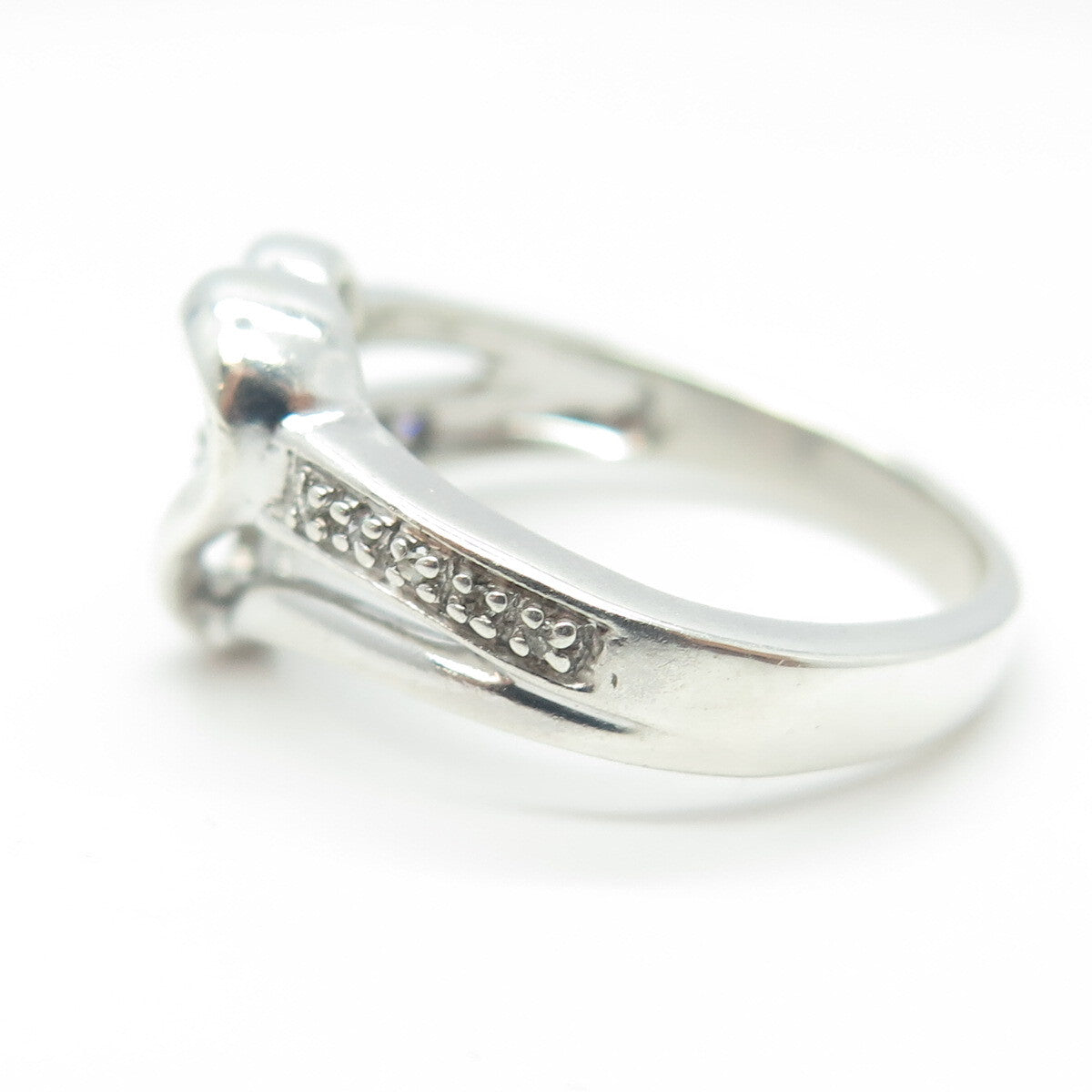 925 Sterling Silver Real Round-Cut White Diamond Heart Ring Size 6.75