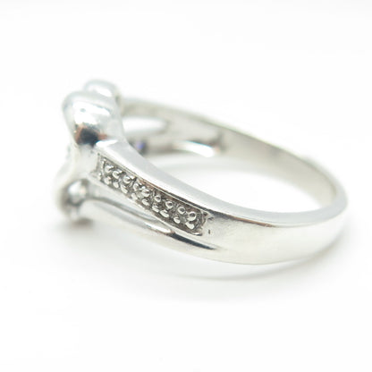 925 Sterling Silver Real Round-Cut White Diamond Heart Ring Size 6.75