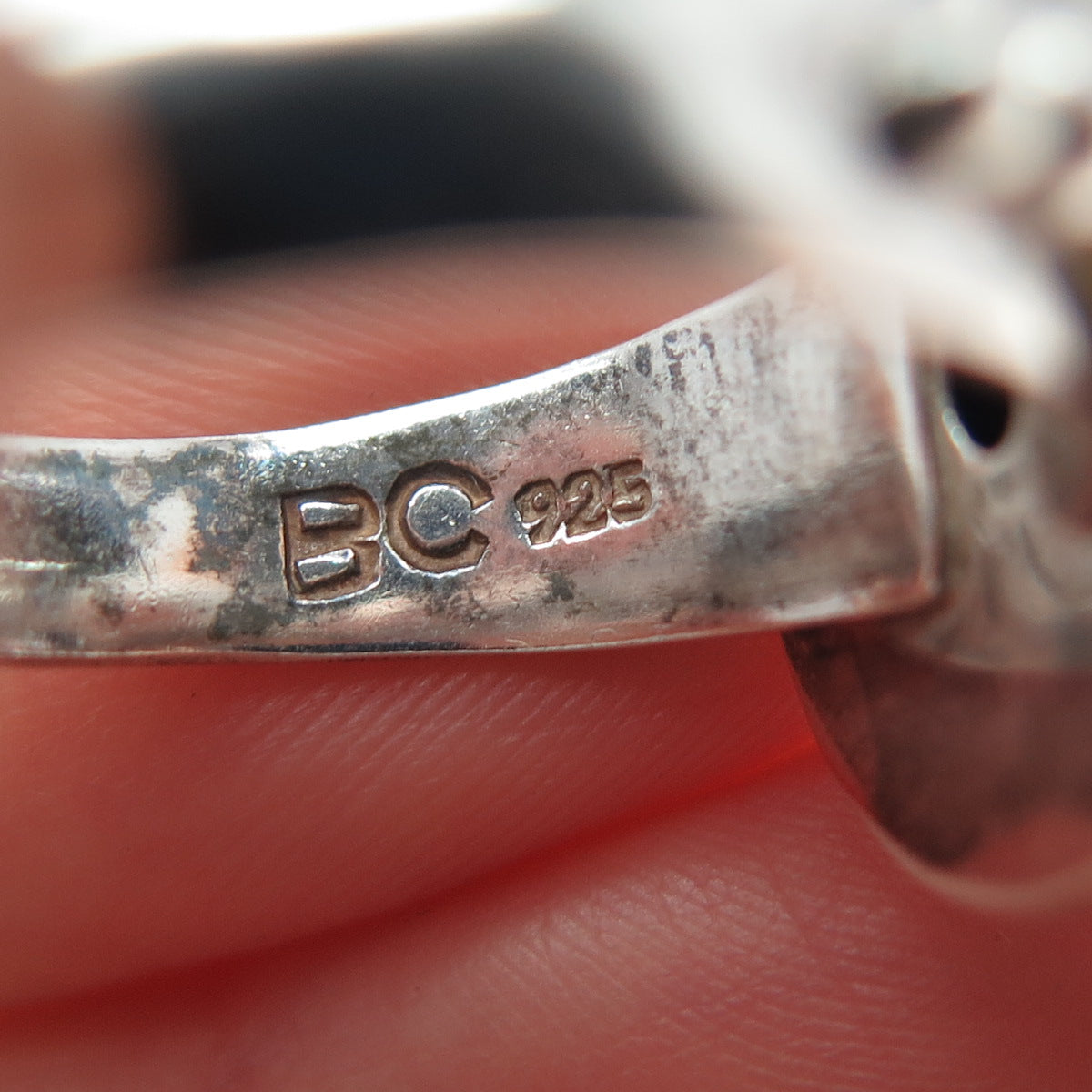 BC Silver Ned Bowman Sterling Vintage Real Amethyst Beaded Oxidized Ring Size 9