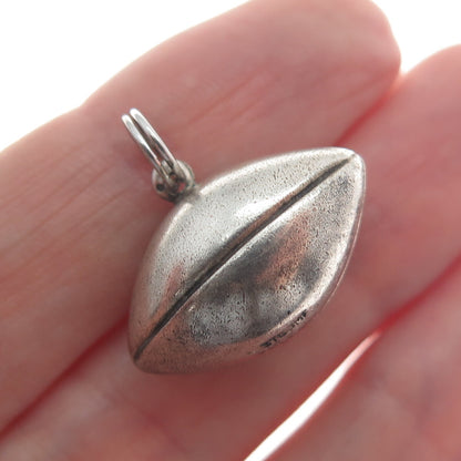925 Sterling Silver Antique Art Deco Football Ball Oxidized 3D Charm Pendant