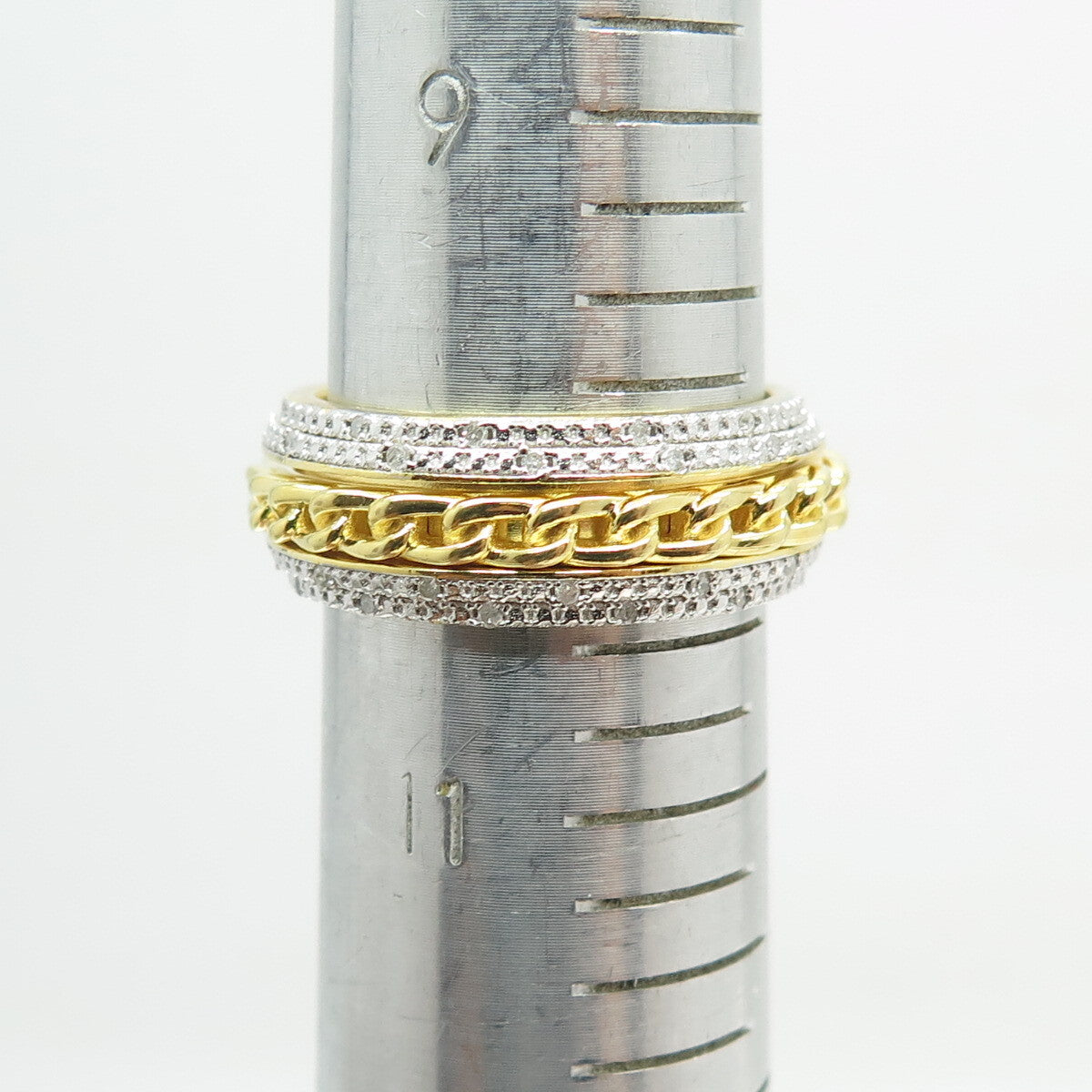 DBJ DEE BERKLE 925 Sterling Silver Gold Plated Real Diamond Chain Ring Size 10.5