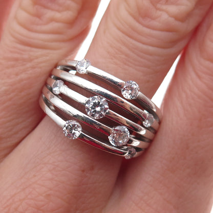925 Sterling Silver Round-Cut C Z 5-Row Station Ring Size 7.25