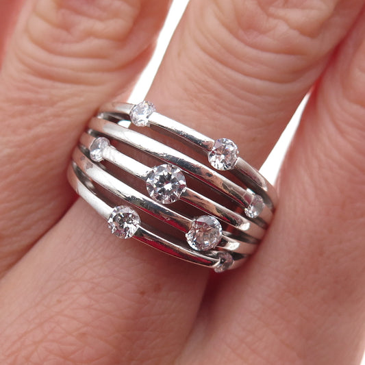 925 Sterling Silver Round-Cut C Z 5-Row Station Ring Size 7.25