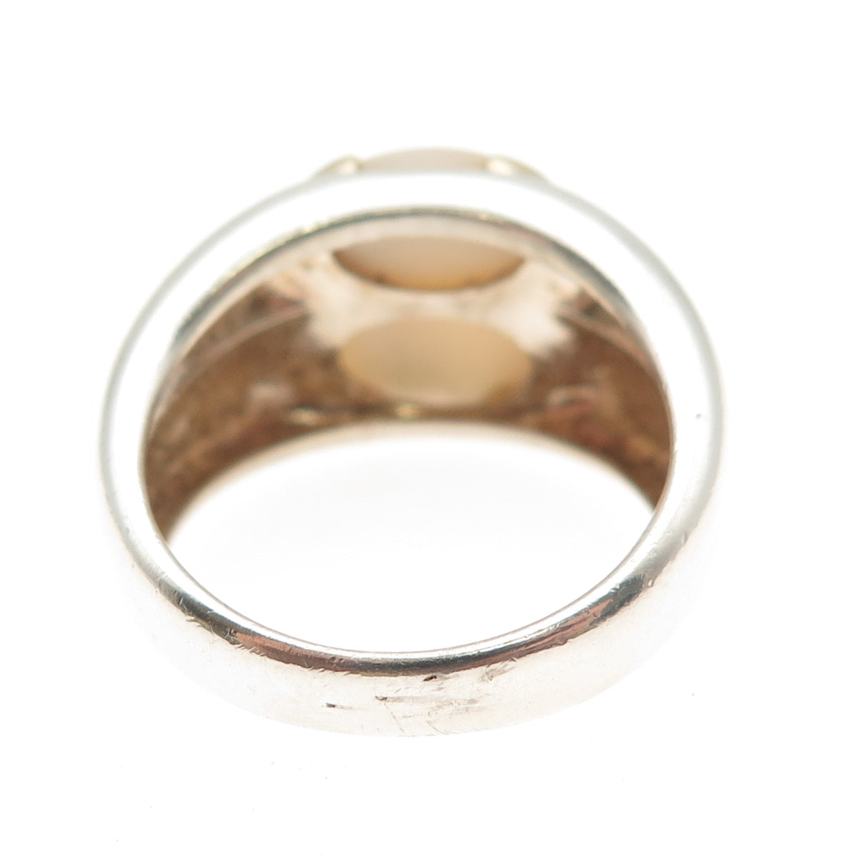 925 Sterling Silver 14K Gold Vintage Real Pearl Modernist 2-Row Ring Size 10.25