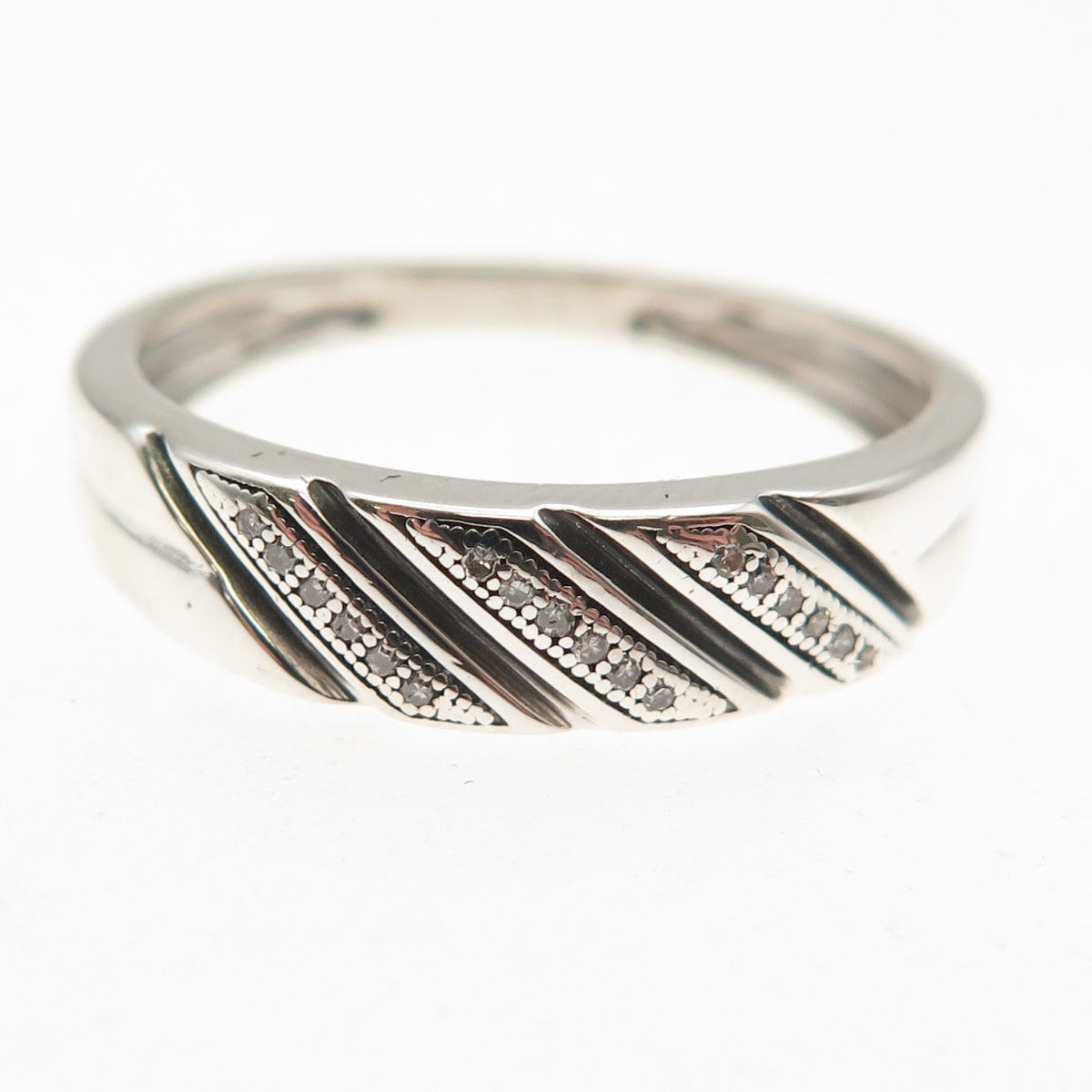 925 Sterling Silver Real Round-Cut Diamond Ring Size 10.75
