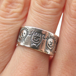925 Sterling Silver Vintage EFS Mexico Children Oxidized Band Ring Size 8.25