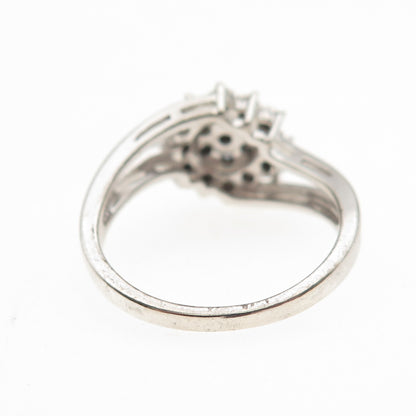 925 Sterling Silver Real Round-Cut Diamond Bypass Ring Size 7.25