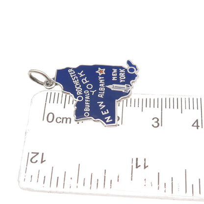 925 Sterling Silver Vintage Enamel New York State Map Mini Charm Pendant