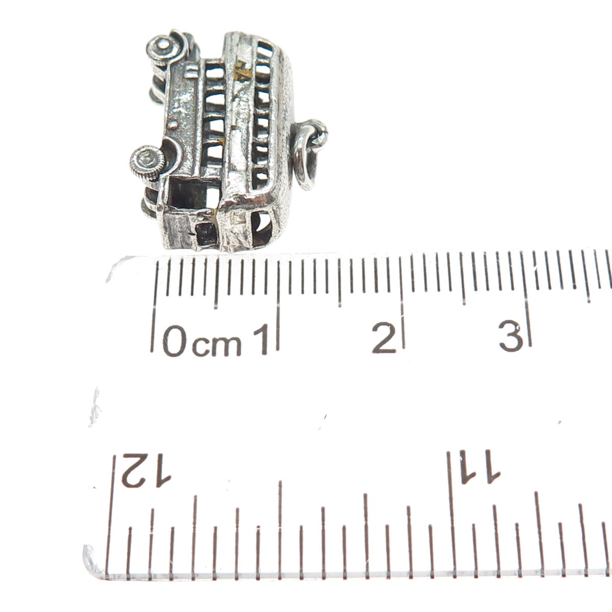925 Sterling Silver Vintage Enamel London Bus Oxidized Mini 3D Movable Pendant